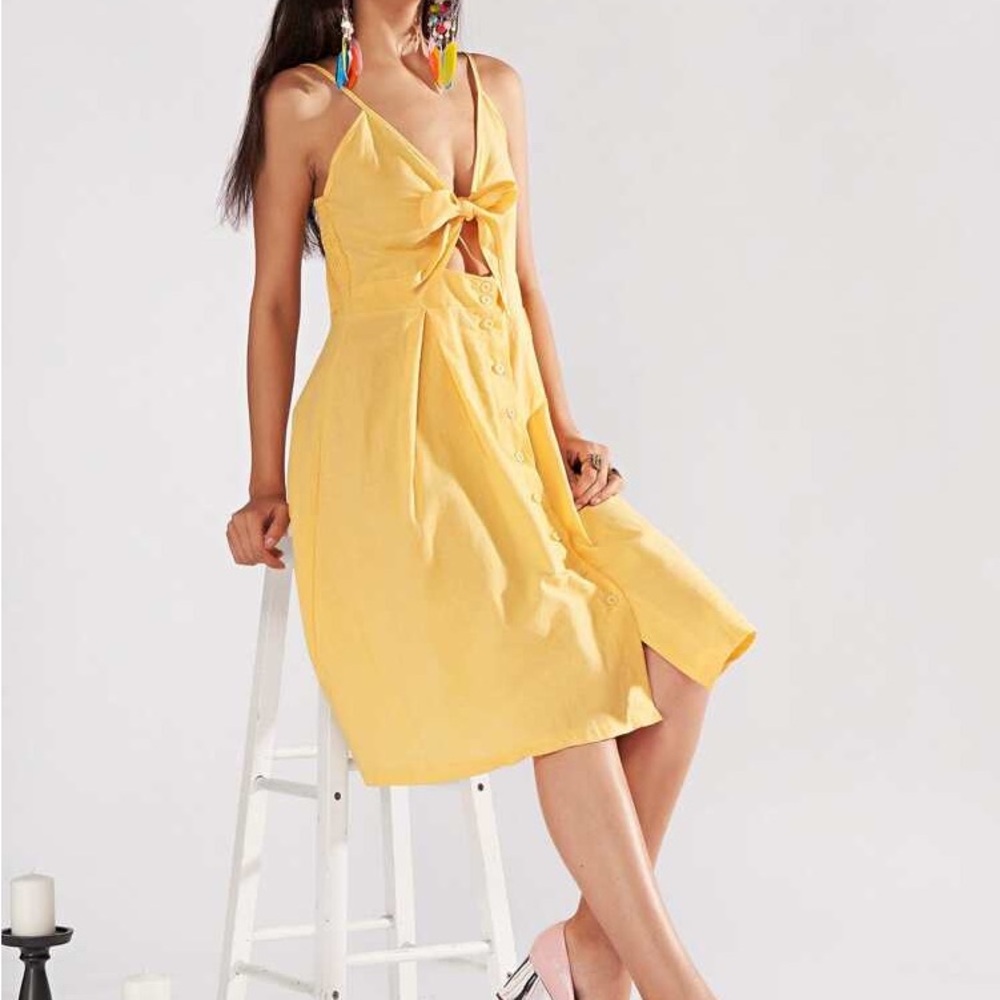 Sunny Yellow Midi Dress with Bow Detail